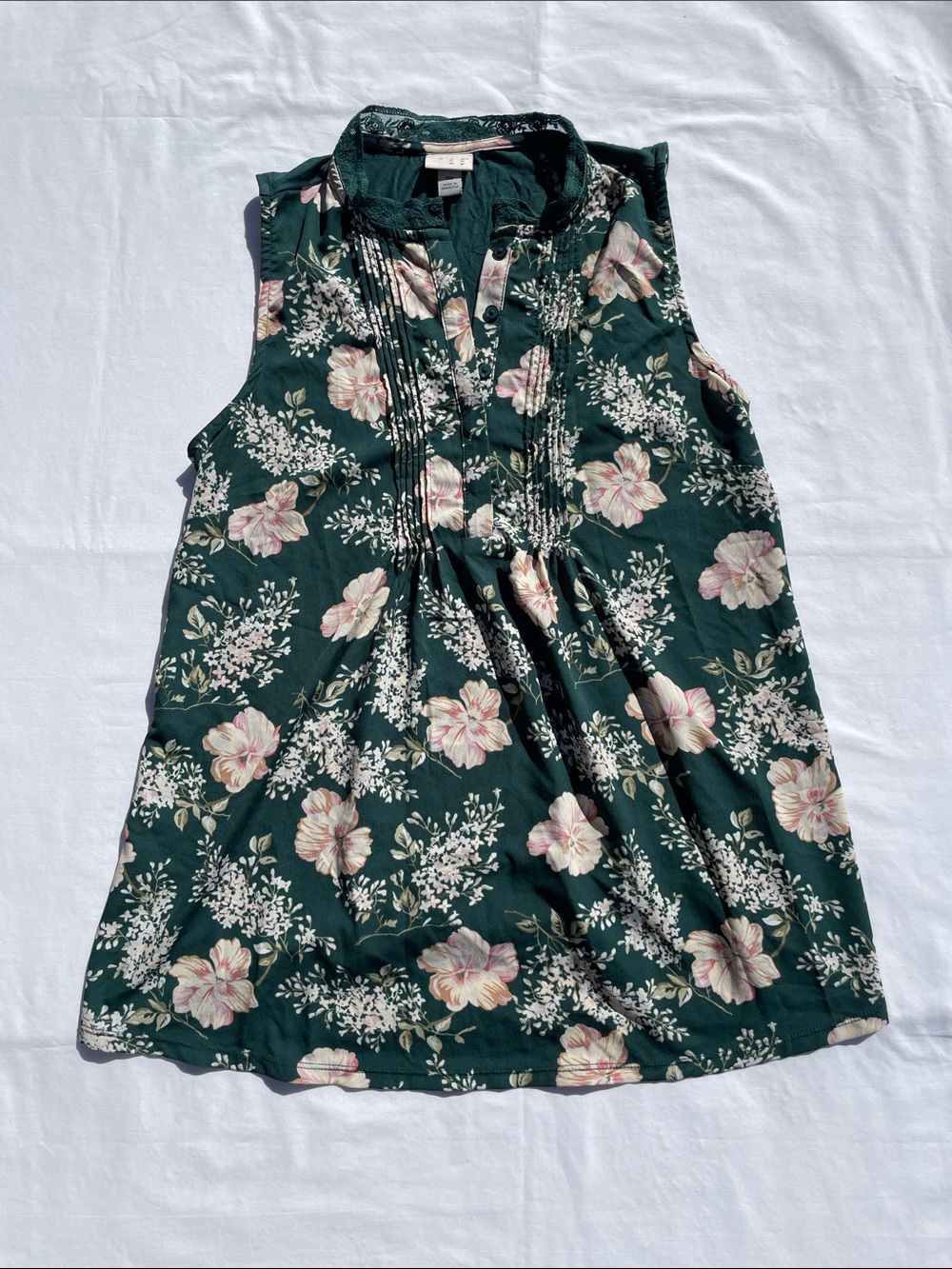 a new day Dark Green Floral Sleeveless Dress with Pink Flowers